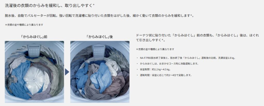 パナソニック　全自動洗濯機　からみほぐし機能